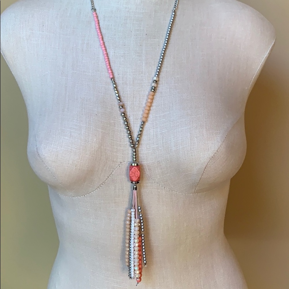 🔆Long necklace of silver and peach tones